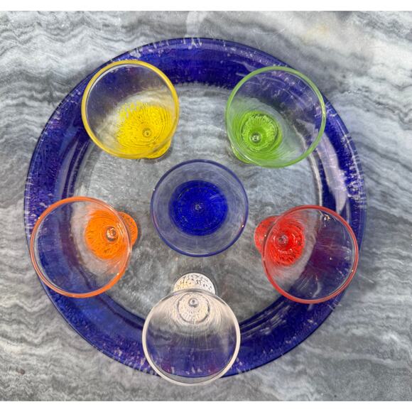 VINTAGE - Dansk VIVACIOUS Glass Cordial Liqueur Shot Glasses and Round Tray Set - Picture 6 of 10